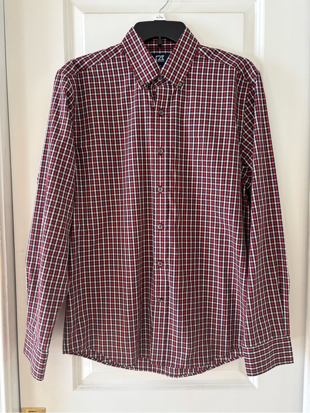Cutter & Buck Easy Care Red White Plaid Long Sleeve Button Down Shirt Size S
